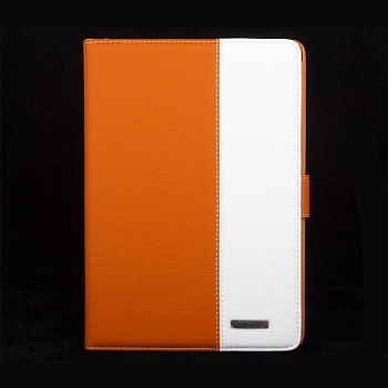 Чехол/книжка для Apple iPad Mini 2, 3 "RICH BOSS" (кожаный оранжевый/белый)